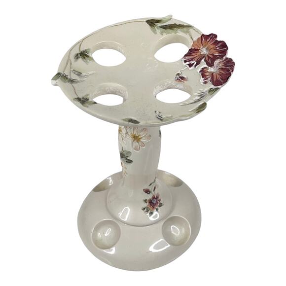 Vintage Marina TOOTHBRUSH HOLDER Bacova Guild Floral 5.75" Holds 4 Tooth Brush - Picture 1 of 5